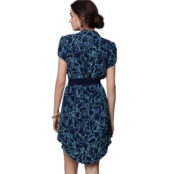 Anthropologie Maeve Bunny Rabbit Crepe Franziska Shirt Dress Navy/Green sz 6 NWT - Picture 2 of 9